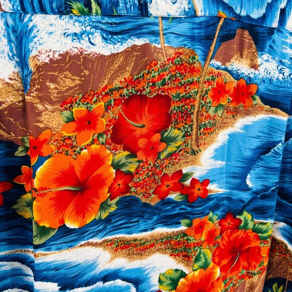 90s Kennington LTD Blue Orange Floral Hawaiian Tropical Short Sleeve Button Down - Picture 6 of 7